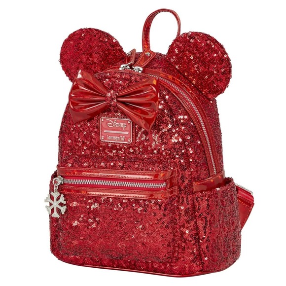 Loungefly Disney Minnie Mouse Red Happy Holidays Sequin Mini Backpack Exclusive